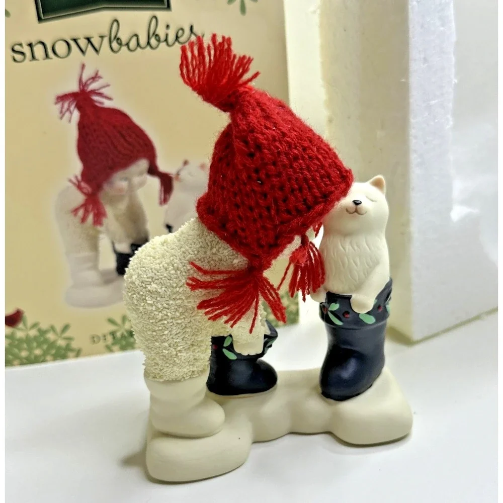 Dept 56 Snow Babies That's My Boot Cat Red White Ceramic Figure New open Box